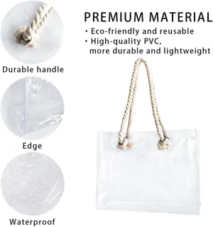 Clear Plastic Tote Bag with Rope Handles, Unisex Stadium Bag for Concerts, Festivals, Work