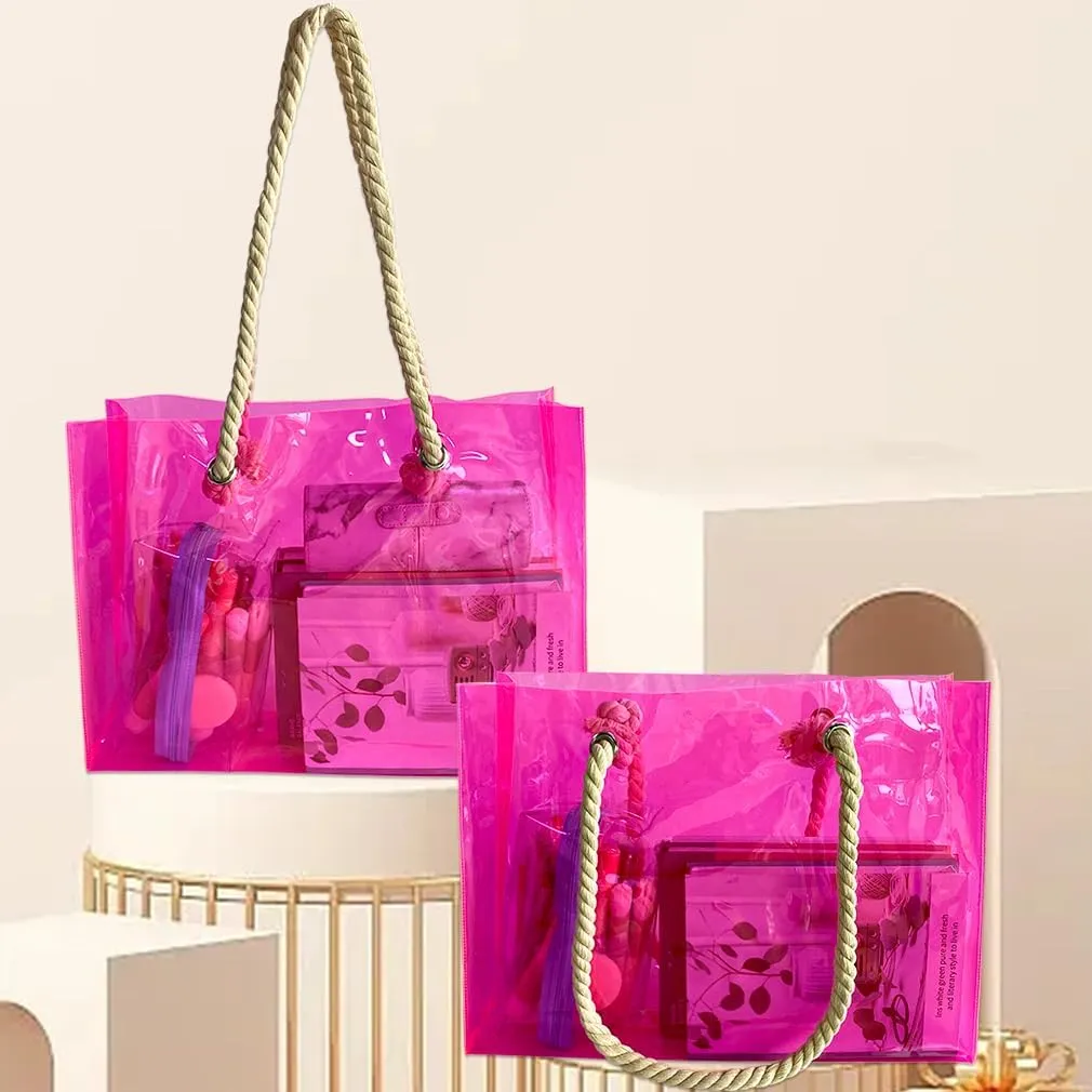 Clear Plastic Tote Bag with Rope Handles, Unisex Stadium Bag for Concerts, Festivals, Work