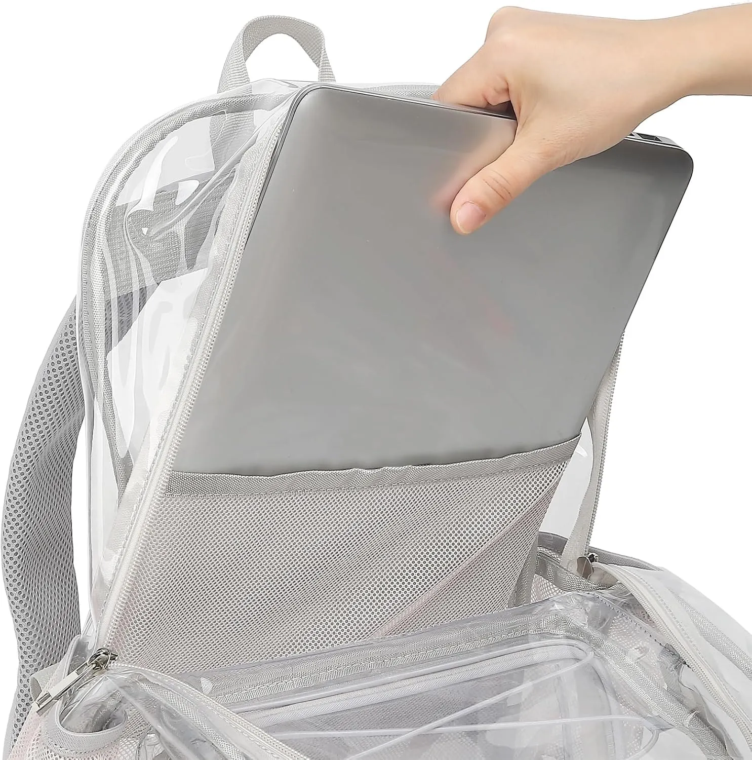Clear School Backpack for Girls Women, Kids Teens Heavy Duty See Through College Bookbag Transparent School Bag (Grey)