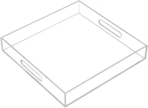Clear Sturdy Acrylic Serving Tray with Handles-12x12Inch-Serving Coffee,Appetizer,Breakfast,Butler-Kitchen Countertop Tray-Makeup Drawer Organizer-Vanity Table Tray-Ottoman Tray-Decorative Tray