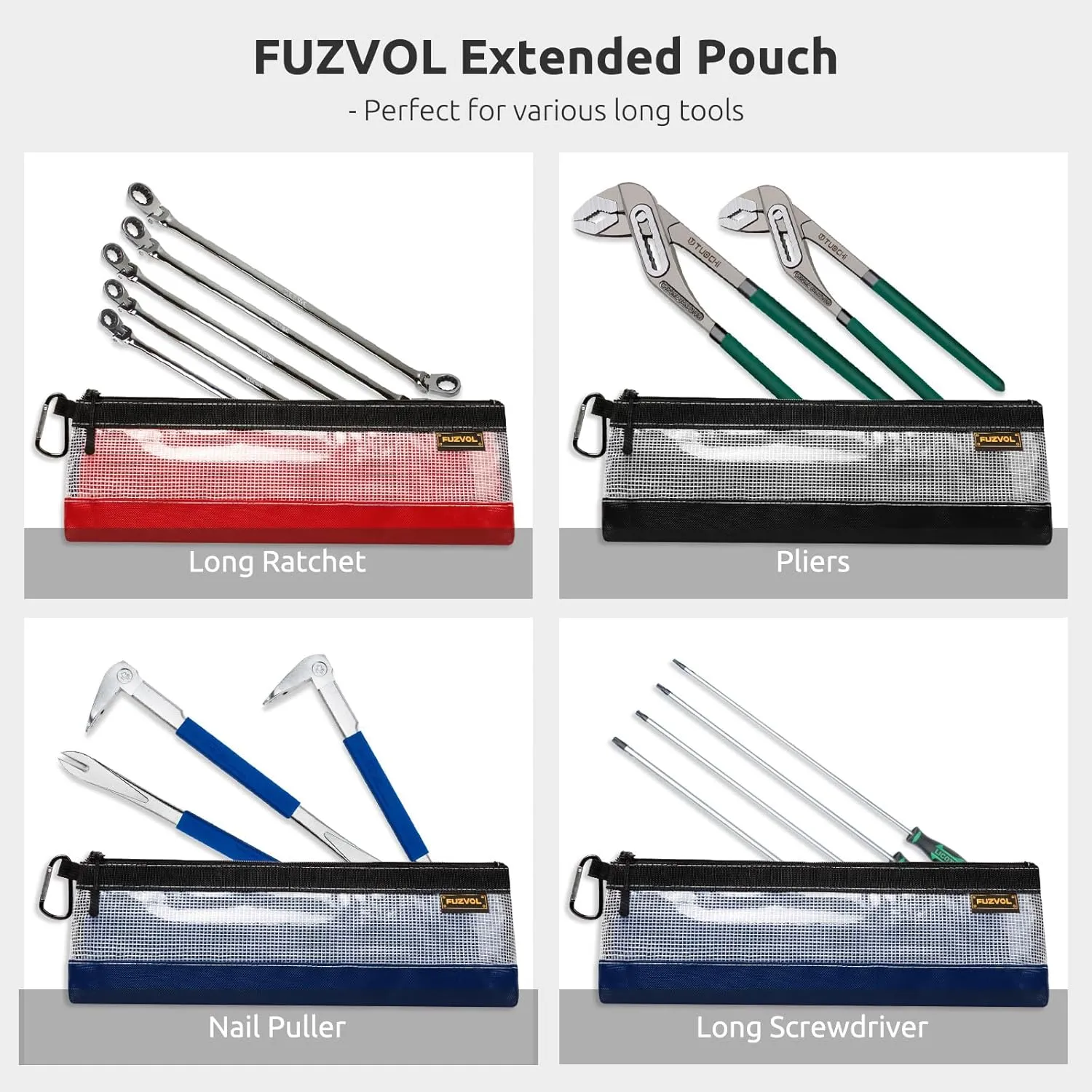 Clear Tool Pouch, 14" Long Tool Bag, Small Zipper Pouch, See Through Tool Pouch Bag for Tool Box Organizers and Storage, Heavy Duty Tool Bag for Men and Women, 3 Pack