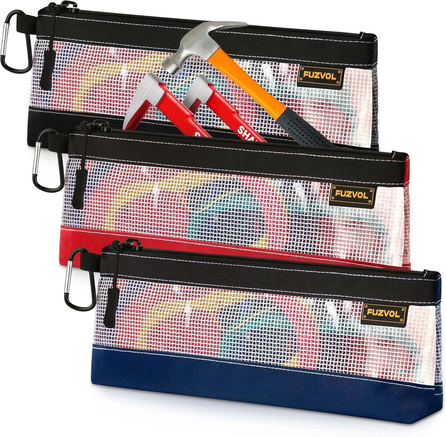 Clear Tool Pouch, 14" Long Tool Bag, Small Zipper Pouch, See Through Tool Pouch Bag for Tool Box Organizers and Storage, Heavy Duty Tool Bag for Men and Women, 3 Pack