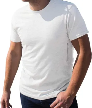 Clever Travel Companion Crew Neck Men's Tee Shirt - Pickpocket Proof Cotton Sublimation Tees with 2 Secret Hidden Pocket