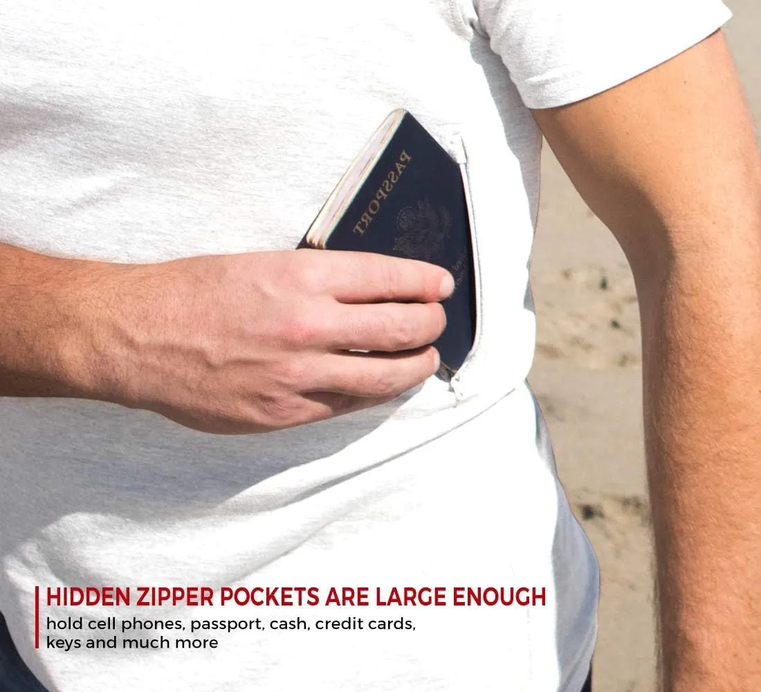 Clever Travel Companion Crew Neck Men's Tee Shirt - Pickpocket Proof Cotton Sublimation Tees with 2 Secret Hidden Pocket