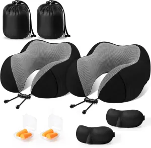 CloudBliss Travel Pillow Premium Memory Foam, Comfortable & Supportive Neck Pillow, Neck Pillows for Sleeping Travel, Airplane Pillow for Sleeping Airplane, Car, Office and Home（Black & Black）