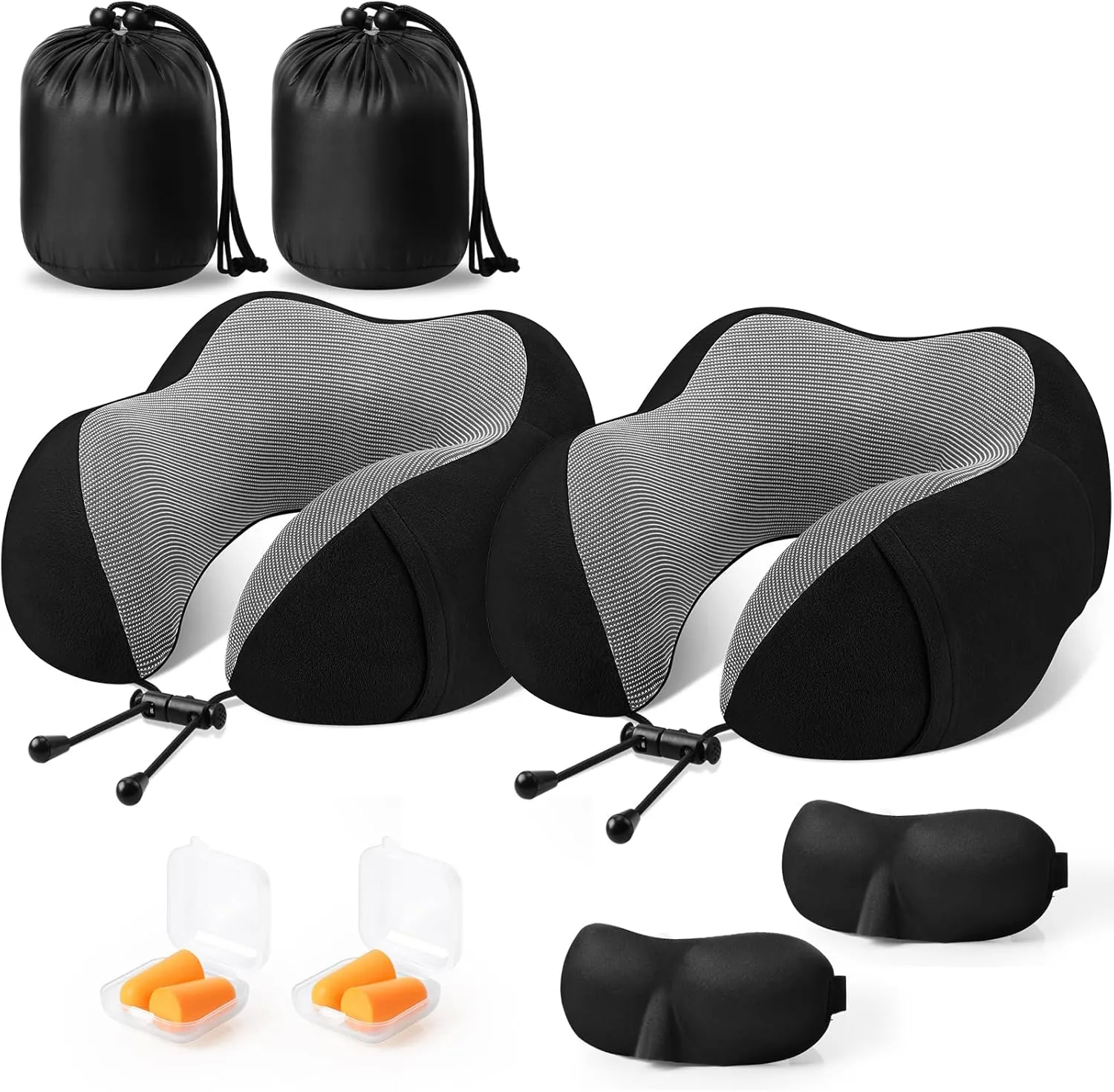 CloudBliss Travel Pillow Premium Memory Foam, Comfortable & Supportive Neck Pillow, Neck Pillows for Sleeping Travel, Airplane Pillow for Sleeping Airplane, Car, Office and Home（Black & Black）