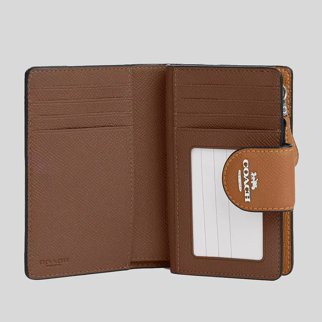 COACH Medium Corner Zip Wallet In Crossgrain Leather Light Saddle RS-6390