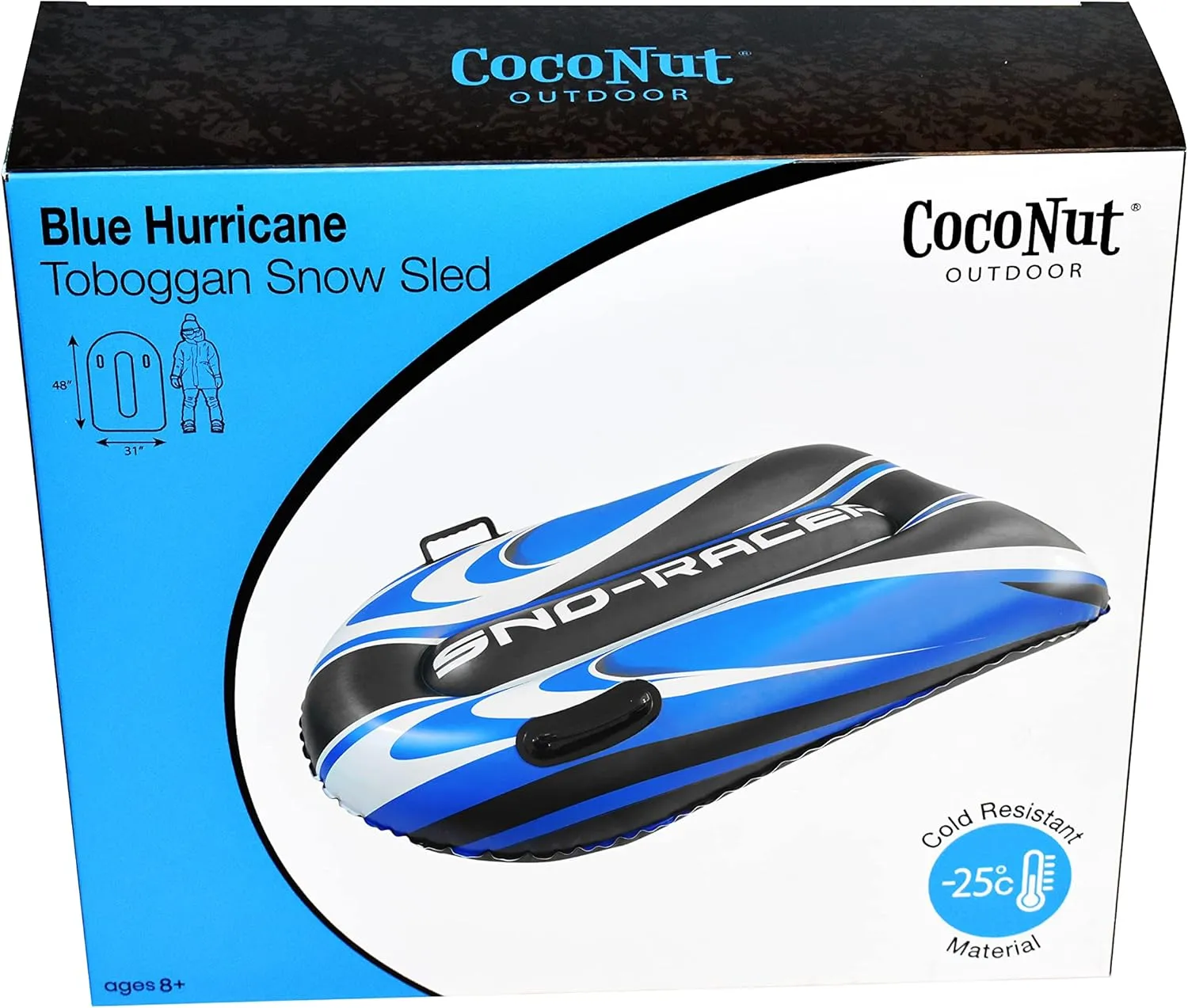 CocoNut Outdoor- 48” Inflatable Toboggan Sleds - Heavy Duty Snow Sleds with Sturdy Handles for Kids, Teens and Adults-Cold Resistant Toboggans -Lightweight Tubes for Boys and Girls