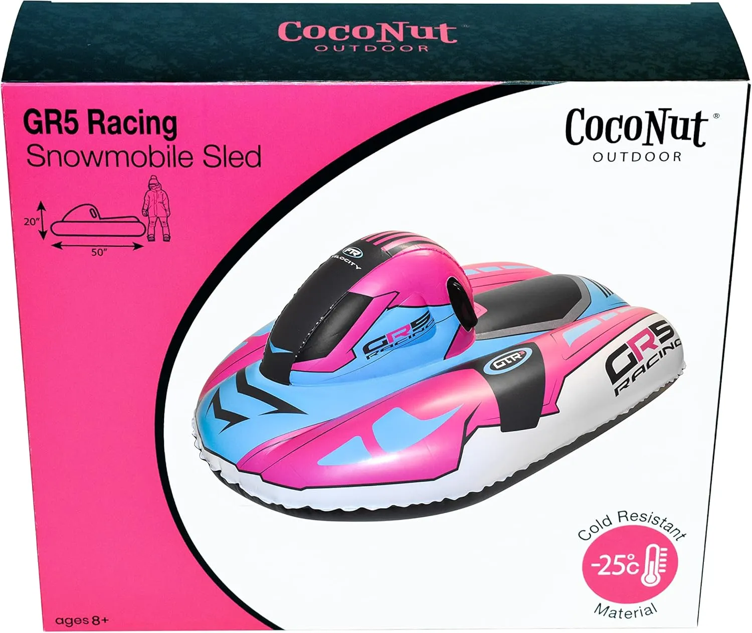 CocoNut Outdoor- 50” Inflatable Snowmobile Sleds- Heavy Duty Snow Sleds with Sturdy Handles for Kids, Teens and Adults-Cold Resistant Toboggans -Lightweight Tubes for Boys and Girls