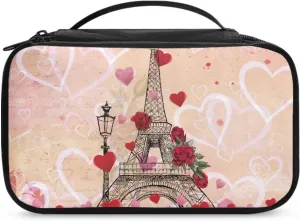 COEQINE Eiffel Tower Makeup Bag Organizer Travel Zipper Cosmetic Pouch With Handles Large Capacity Travel Makeup Case Organizer With Compartment for Gifts for Her Friend Sister