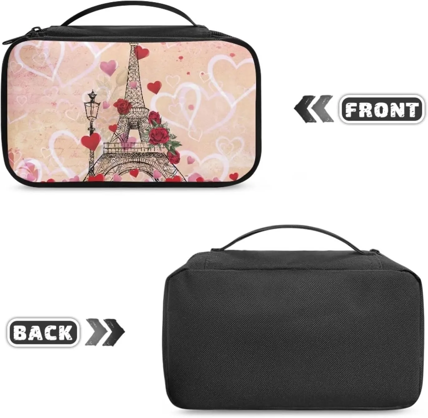 COEQINE Eiffel Tower Makeup Bag Organizer Travel Zipper Cosmetic Pouch With Handles Large Capacity Travel Makeup Case Organizer With Compartment for Gifts for Her Friend Sister