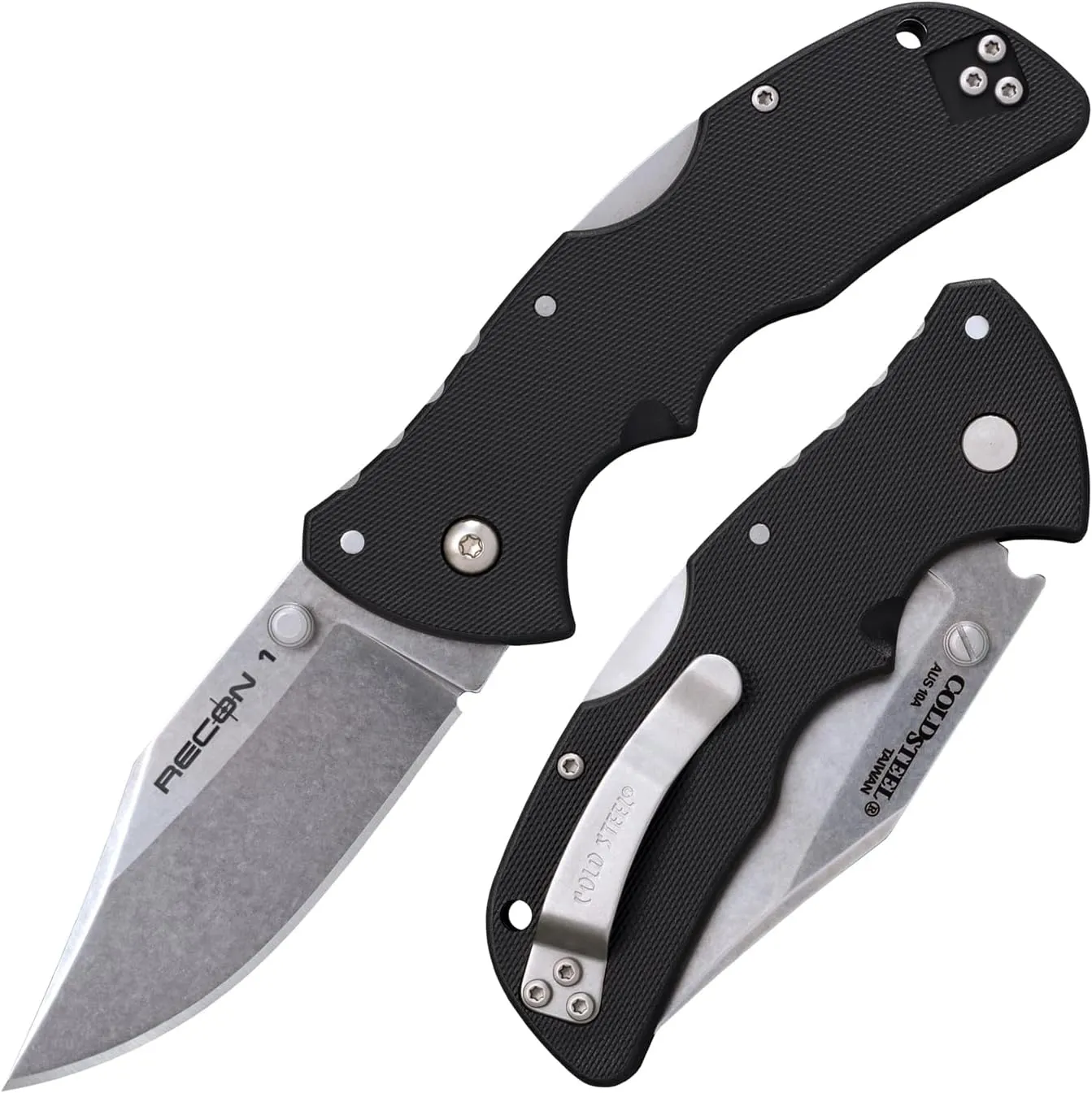 Cold Steel Mini Recon 1 3" AUS10A Razor-Sharp Blade 4" GFN Handle Tactical Folding Knife w/Tri-Ad Lock, Ambidextrous Pocket/Belt Clip