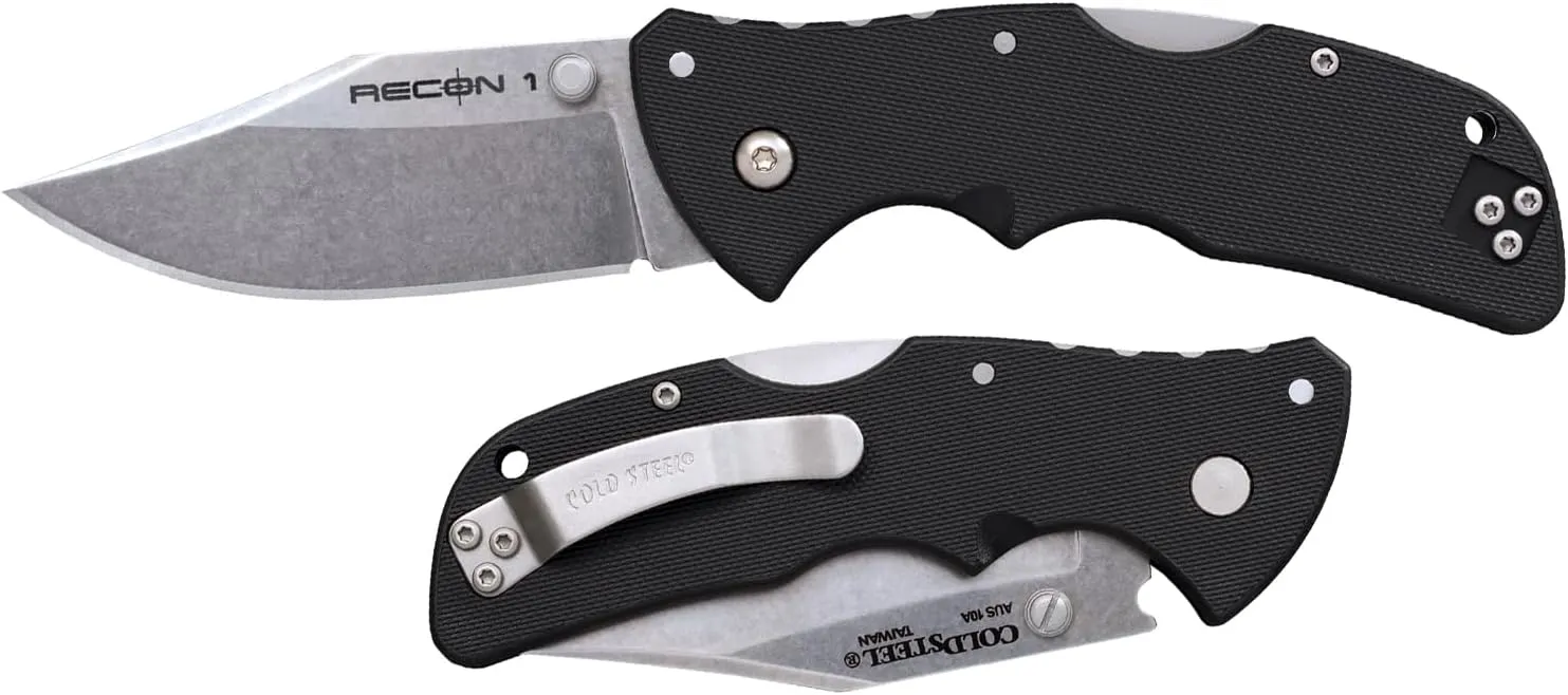 Cold Steel Mini Recon 1 3" AUS10A Razor-Sharp Blade 4" GFN Handle Tactical Folding Knife w/Tri-Ad Lock, Ambidextrous Pocket/Belt Clip