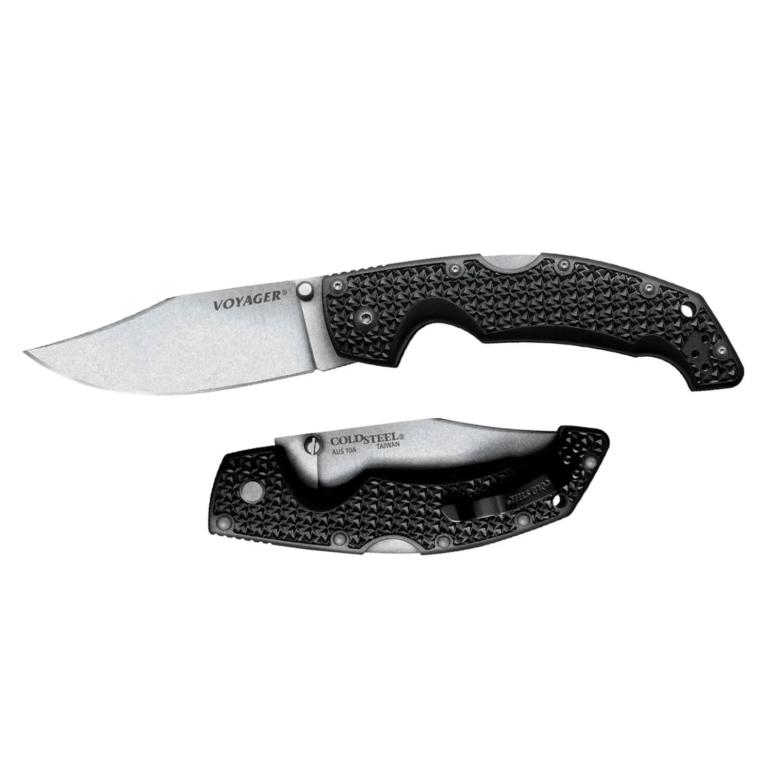 Cold Steel Voyager Large 4" AUS10A Clip Point Razor-Sharp Blade 5.25" Griv-Ex Handle Everyday Carry Tactical Folding Knife, Blister Pack