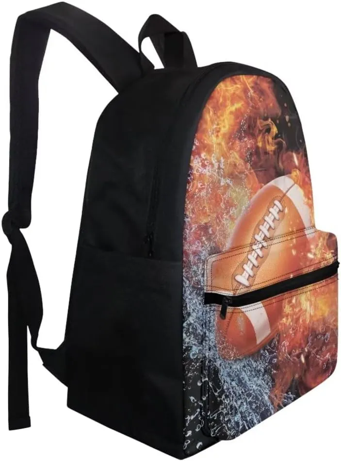 Coldinair American Football School Backpack for Boy Kids Gifts with Lunch Box,Water Fire School Bookbag Pencil Box Set for Primary Elementary School Satchel Laptop Bagpack Daypack
