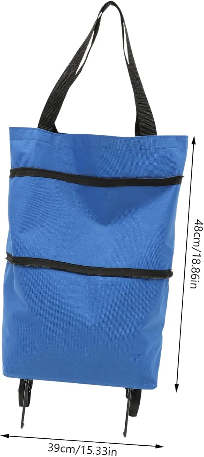 Collapsible Tey Bag with Wheels Foldable Grocery Tote for Outdoor Storage Handles for Shopping Laundry
