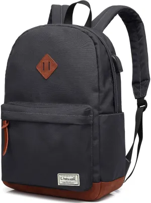College Backpack, Water-resistent Laptop Backpack with USB Charging Port & Headphone Adapter for Men & Women Slim Anti-Theft Travel Bookbags Fits up to 14'' Computer 15'' Macbook - Gray