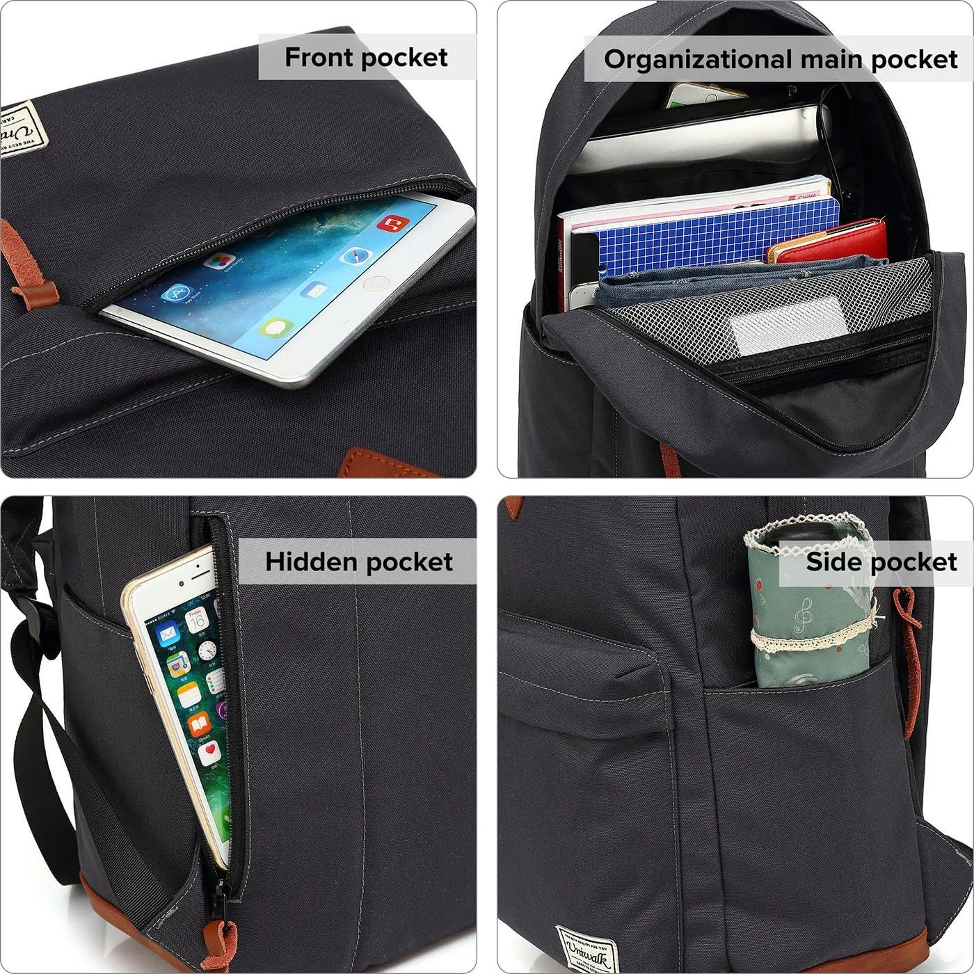 College Backpack, Water-resistent Laptop Backpack with USB Charging Port & Headphone Adapter for Men & Women Slim Anti-Theft Travel Bookbags Fits up to 14'' Computer 15'' Macbook - Gray