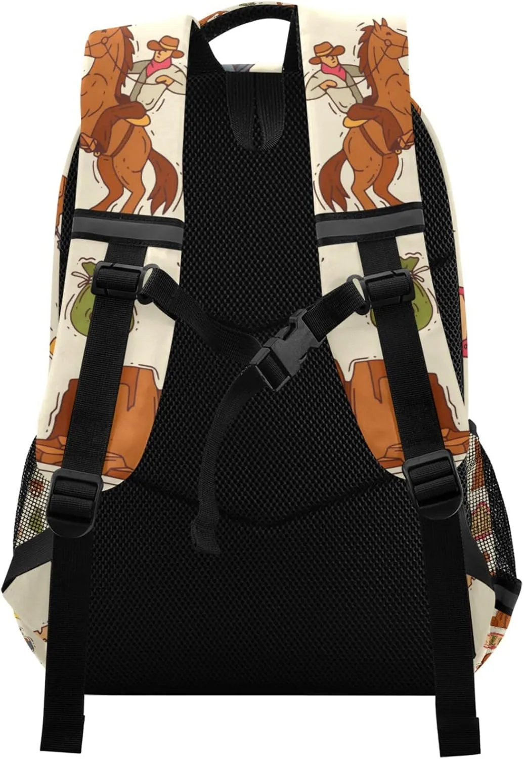 Coloful America Western Cowboy Backpack Laptop Bag Wildlife Lasso Cactus Gold Shoulder Bookbag Casual Travel Camping Daypack Safe Reflective Stripes Large Capacity