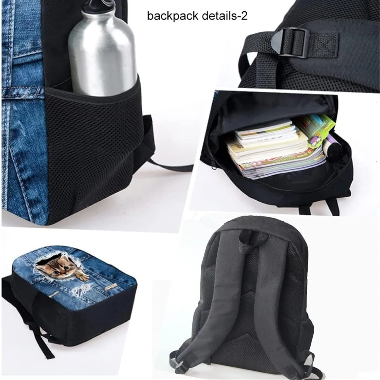 Coloranimal 3 Piece School Backpack Set for School Students Girls Boys Cool 3D Basketball Ball Print Black Casual Dailypack Bookbag