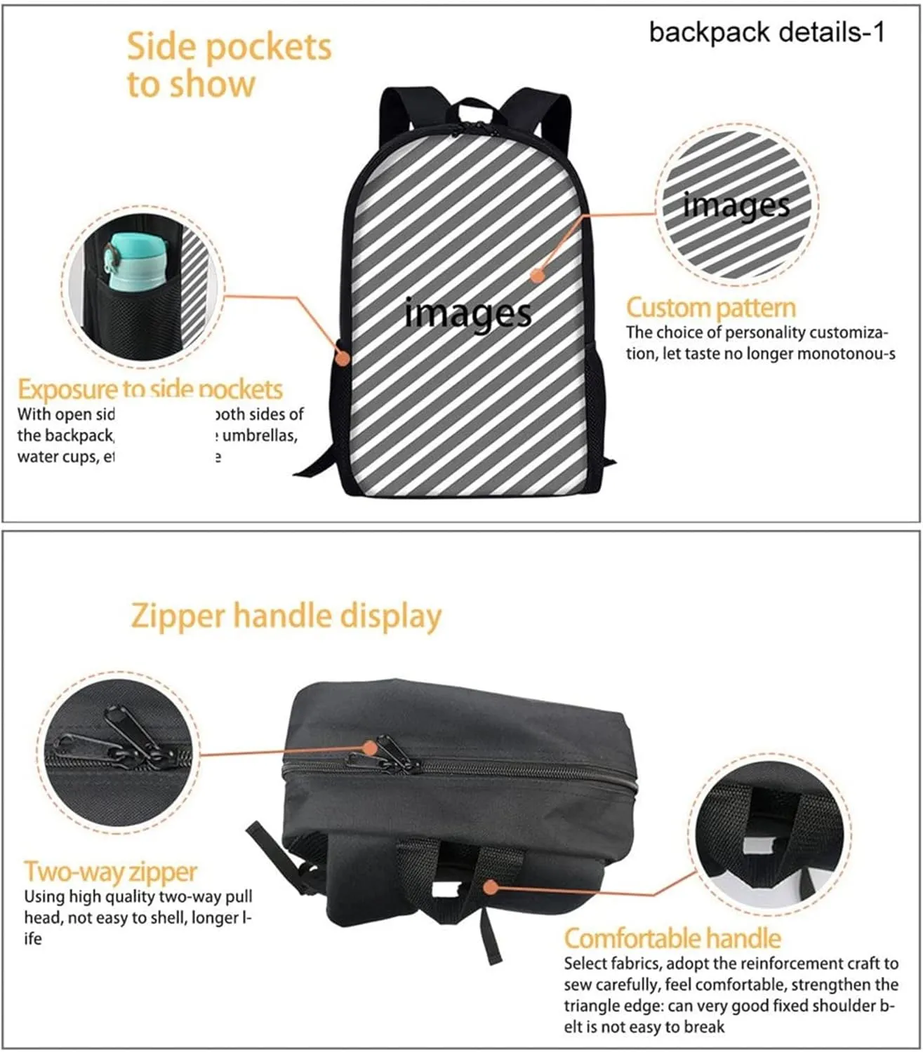 Coloranimal 3 Piece School Backpack Set for School Students Girls Boys Cool 3D Basketball Ball Print Black Casual Dailypack Bookbag