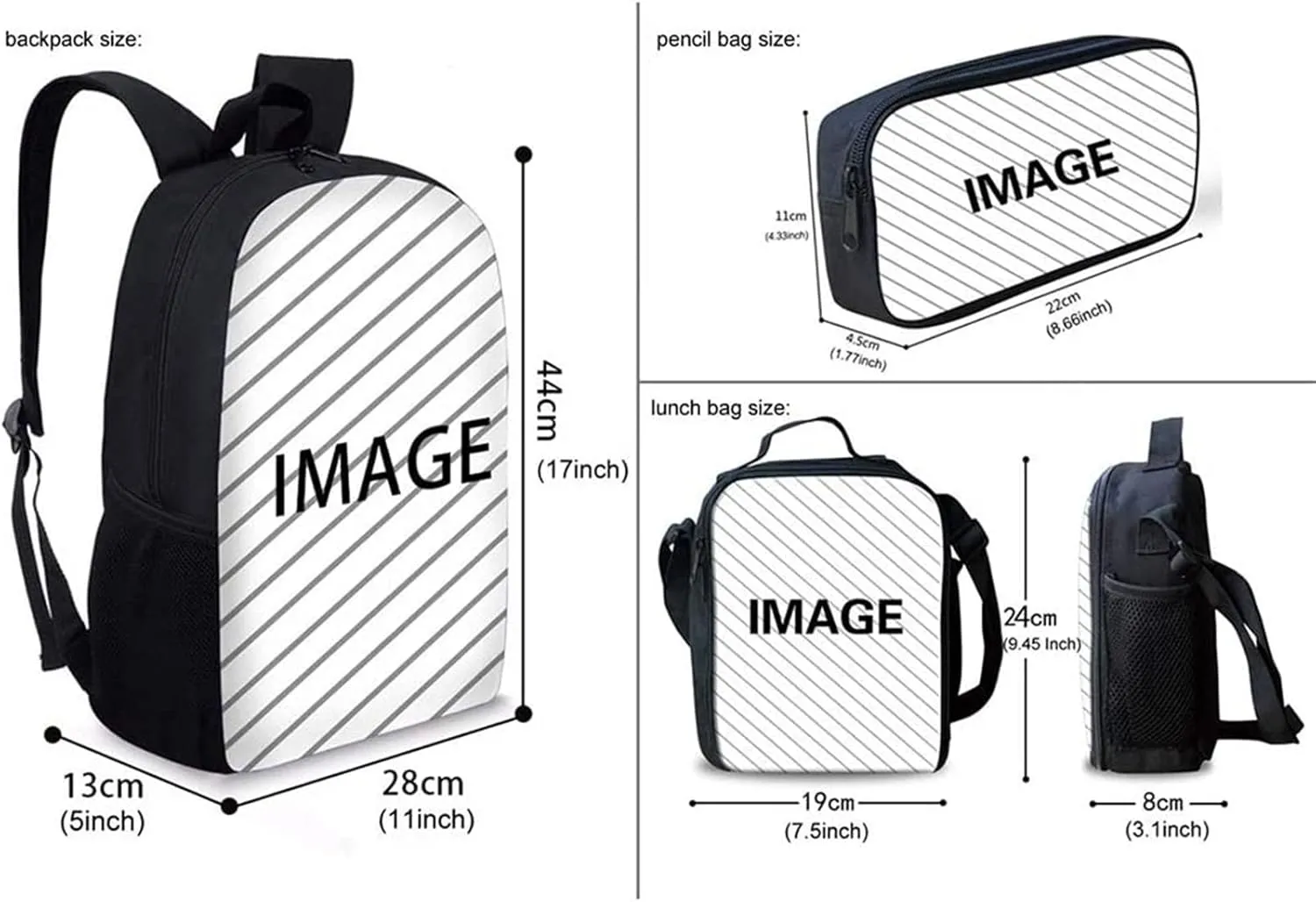 Coloranimal 3 Piece School Backpack Set for School Students Girls Boys Cool 3D Basketball Ball Print Black Casual Dailypack Bookbag