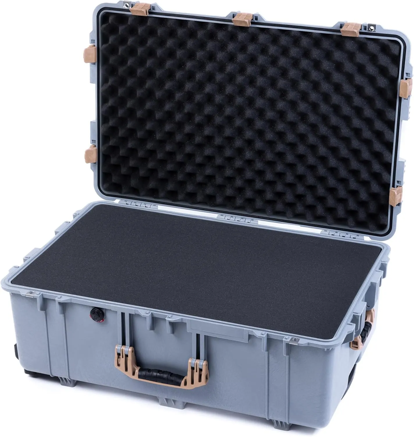 ColorCase Pelican 1650 Case Silver - Large Sized Rolling Waterproof Case with Pick & Pluck Foam & Convoluted Lid Foam - Desert Tan Handles & Latches