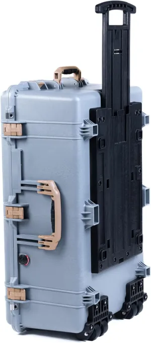 ColorCase Pelican 1650 Case Silver - Large Sized Rolling Waterproof Case with Pick & Pluck Foam & Convoluted Lid Foam - Desert Tan Handles & Latches