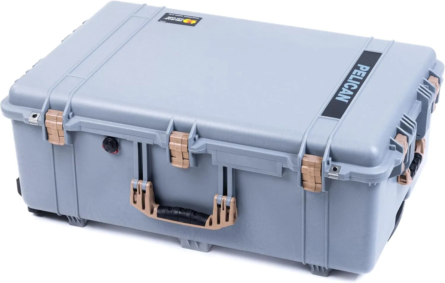 ColorCase Pelican 1650 Case Silver - Large Sized Rolling Waterproof Case with Pick & Pluck Foam & Convoluted Lid Foam - Desert Tan Handles & Latches