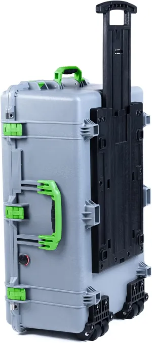 ColorCase Pelican 1650 Case Silver - Large Sized Rolling Waterproof Case with Pick & Pluck Foam & Convoluted Lid Foam - Lime Green Handles & Latches