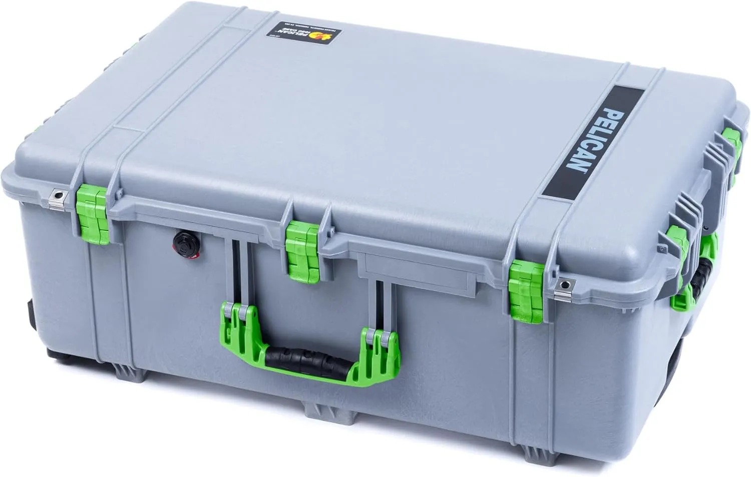 ColorCase Pelican 1650 Case Silver - Large Sized Rolling Waterproof Case with Pick & Pluck Foam & Convoluted Lid Foam - Lime Green Handles & Latches