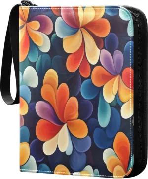 Colorful Abstract Flowers Card Binder 4-Pocket, 400 Pockets PU Waterproof Zippered Collector Card Album with 50 Removable Sleeves for Trading, Game Cards