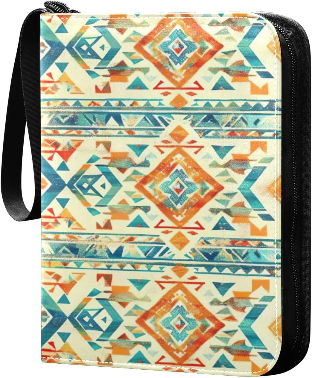 Colorful Aztec Pattern Card Binder 4-Pocket, 400 Pockets PU Waterproof Zippered Collector Card Album with 50 Removable Sleeves for Trading, Game Cards