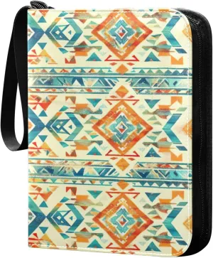 Colorful Aztec Pattern Card Binder 4-Pocket, 400 Pockets PU Waterproof Zippered Collector Card Album with 50 Removable Sleeves for Trading, Game Cards