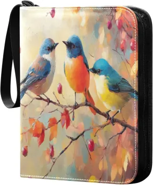 Colorful Birds Card Binder 4-Pocket, 400 Pockets PU Waterproof Zippered Collector Card Album with 50 Removable Sleeves for Trading, Game Cards