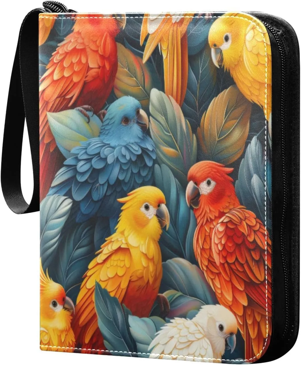 Colorful Birds Card Binder 4-Pocket, 400 Pockets PU Waterproof Zippered Collector Card Album with 50 Removable Sleeves for Trading, Game Cards