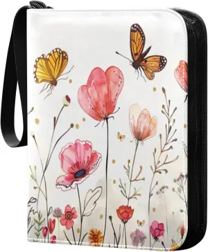 Colorful Botanical Card Binder 4-Pocket, 400 Pockets PU Waterproof Zippered Collector Card Album with 50 Removable Sleeves for Trading, Game Cards