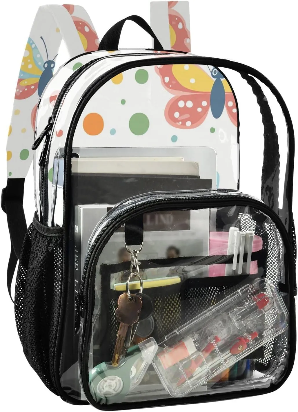 Colorful Butterflies Dots Illustration Clear School Backpacks Clear Backpacks For Teen Girls Seethrough Heavy Duty Back Pack