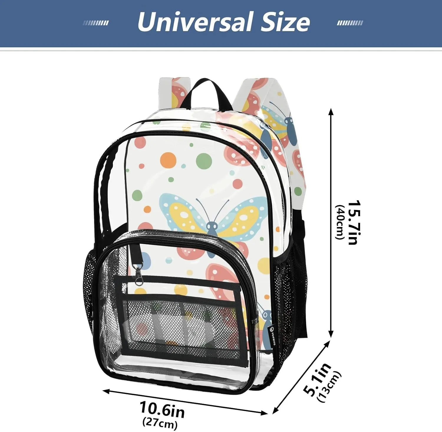 Colorful Butterflies Dots Illustration Clear School Backpacks Clear Backpacks For Teen Girls Seethrough Heavy Duty Back Pack