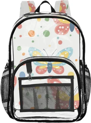 Colorful Butterflies Dots Illustration Clear School Backpacks Clear Backpacks For Teen Girls Seethrough Heavy Duty Back Pack