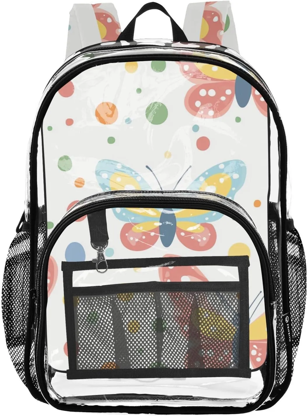 Colorful Butterflies Dots Illustration Clear School Backpacks Clear Backpacks For Teen Girls Seethrough Heavy Duty Back Pack