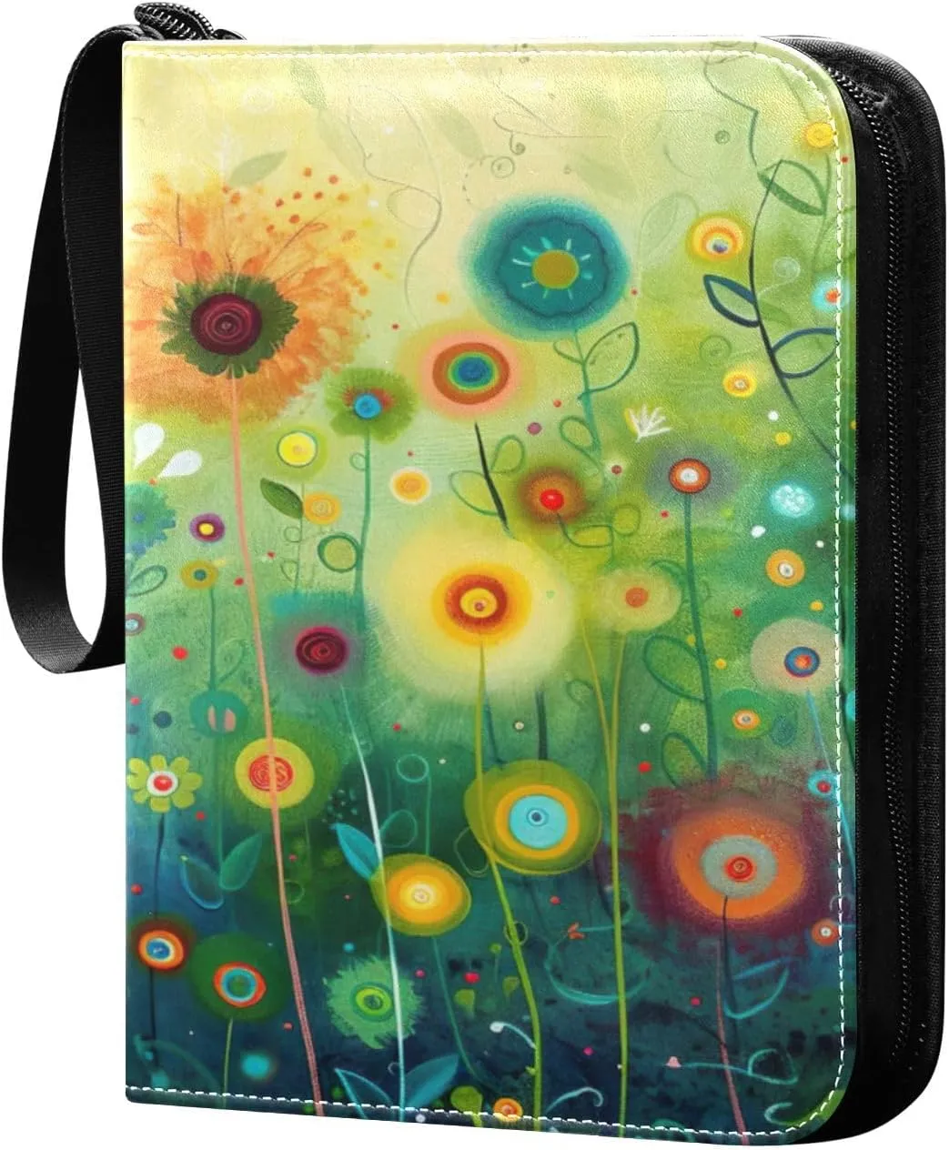 Colorful Dandelion Flowers Card Binder 4-Pocket, 400 Pockets PU Waterproof Zippered Collector Card Album with 50 Removable Sleeves for Trading, Game Cards