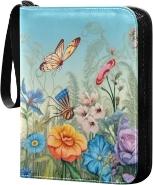 Colorful Flower Card Binder 4-Pocket, 400 Pockets PU Waterproof Zippered Collector Card Album with 50 Removable Sleeves for Trading, Game Cards