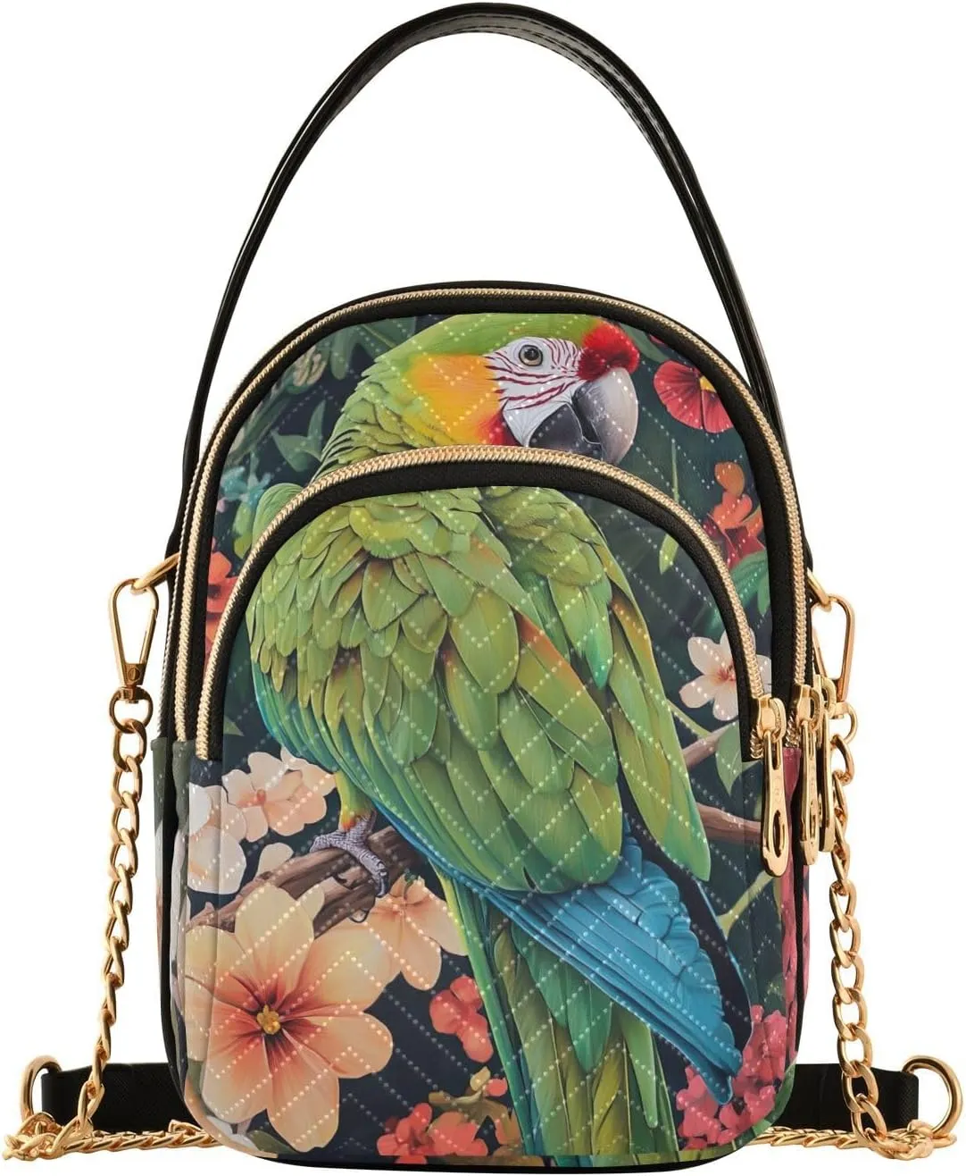 Colorful Green Parrot Bird Flowers Small Crossbody Bags for Women Adjustable Strap Purses Travel Handbags 20858649
