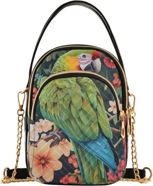 Colorful Green Parrot Bird Flowers Small Crossbody Bags for Women Adjustable Strap Purses Travel Handbags 20858649