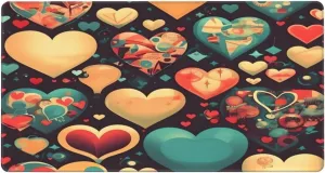 Colorful Hearts Non-Slip Desk Pad,Mouse Pad,Waterproof PVC Desk Table Protector, Easy Clean Laptop Desk Writing Mat for Office Work/Home/Decor