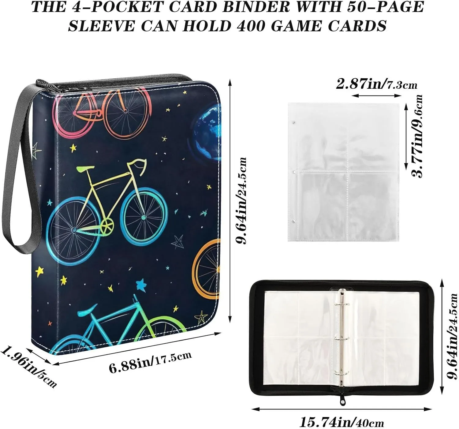 Colorful Neon Bikes Binder Photocard Trading Card Albums Sports Card Binder Fits 400 Cards With 50 Removable Sleeves