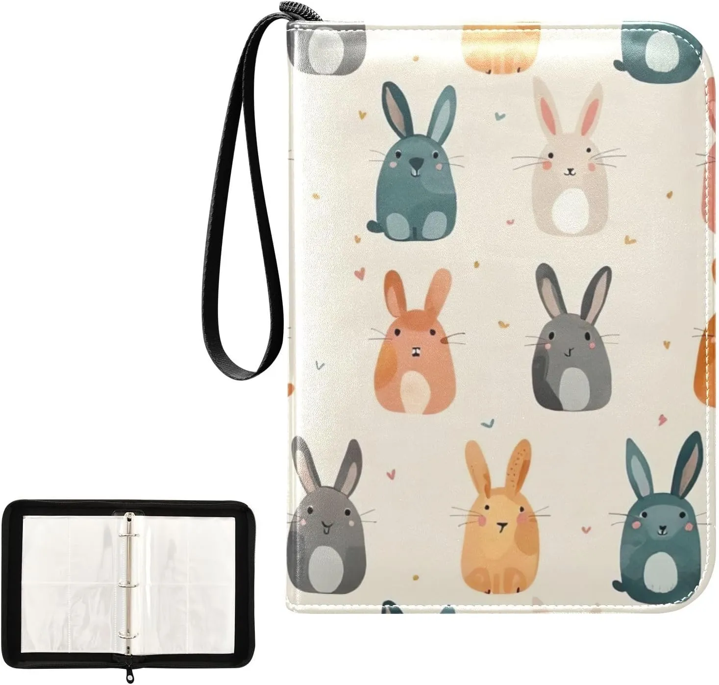 Colorful Rabbits Beige Binder Photocard Fits for Most Standard Size Cards 4 Pocket Trading Card Binder