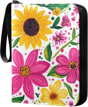 Colorful Wildflowers White Sport Card Binder Fits for Most Standard Size Cards 4 Pocket Trading Card Binder
