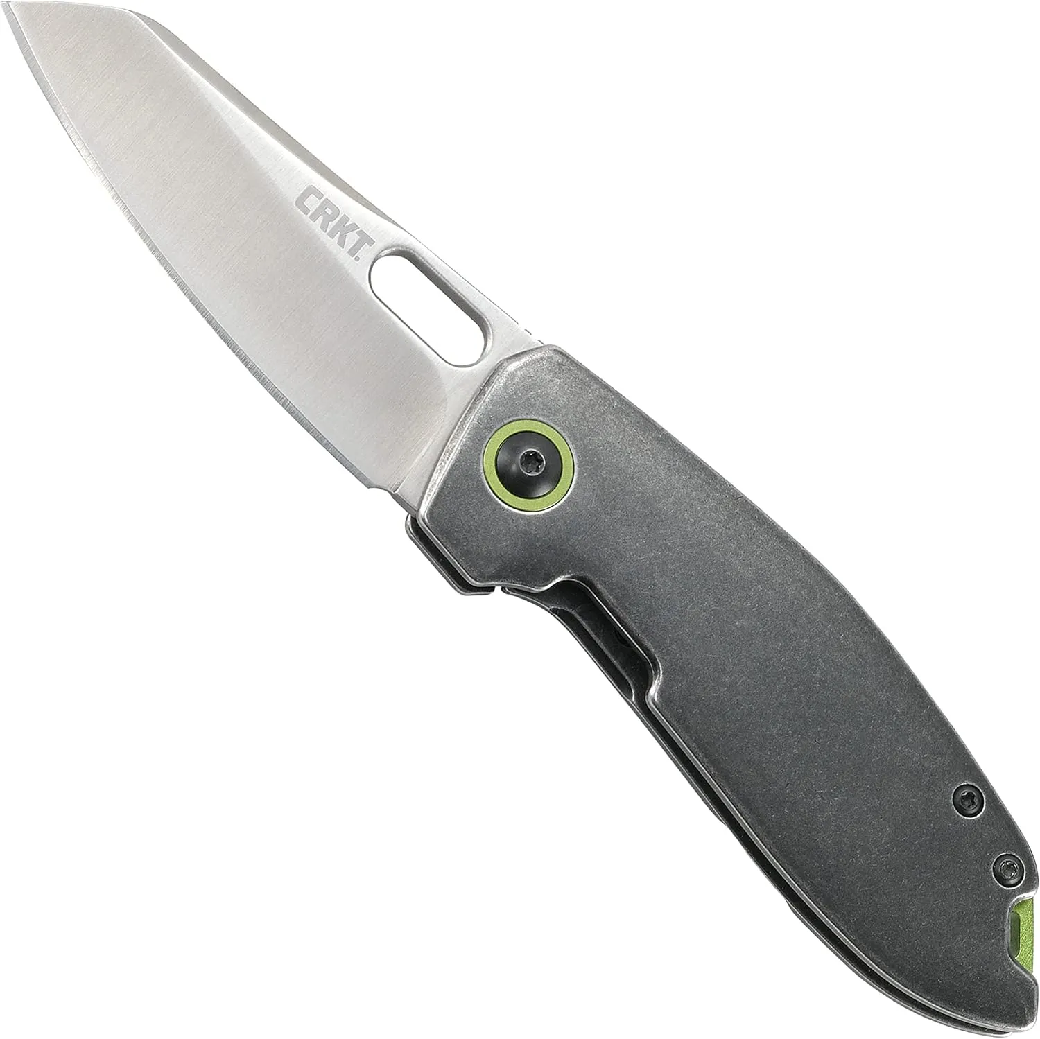 Columbia River Knife & Tool Sketch EDC Folding Pocket Knife: Urban Everyday Carry Utility Knife, Satin Sheepsfoot Blade, Thumb Slot Open, Stainless Steel Handle, Green Backspacer and Pivot Collar, Pocket Clip 2550